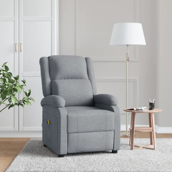 Massagefåtölj ljusgrå tyg