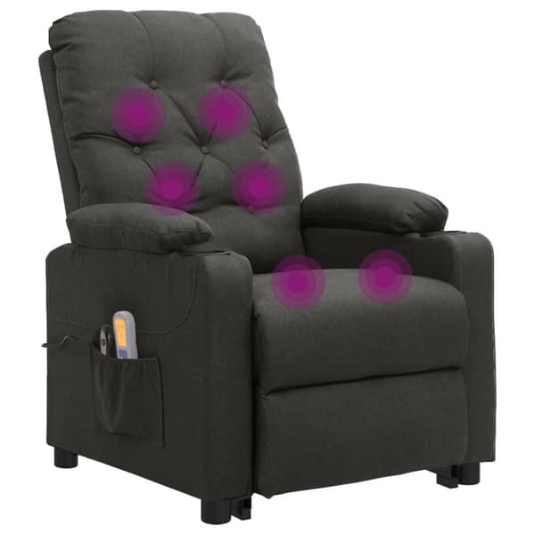Massagefåtölj med uppresningshjälp mörkgrå tyg