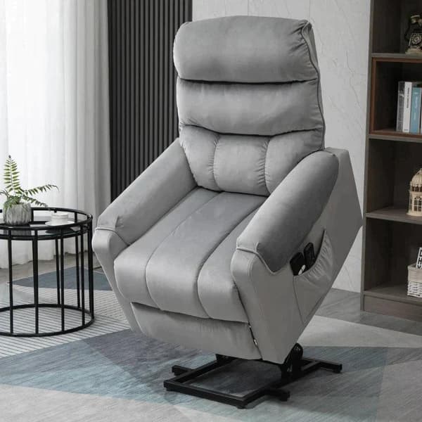 Rootz Stand-up Aid Relax Chair - Power Lifting Chair - Massagestol - El-stol - Tv-stol med massagefunktion - Lysegrå - 79 x 97 x 103 cm