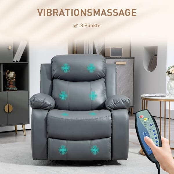 Rootz Massagestol - Gyngestol - Roterbar stol - 360 graders rotation - 8 vibrationspunkter - Kablet fjernbetjening - 87 cm x 97 cm x 104 cm - Imiteret