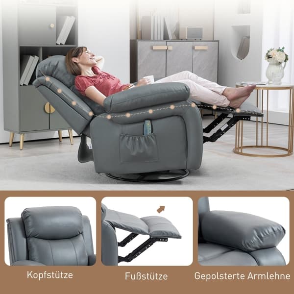Rootz Massagestol - Gyngestol - Roterbar stol - 360 graders rotation - 8 vibrationspunkter - Kablet fjernbetjening - 87 cm x 97 cm x 104 cm - Imiteret
