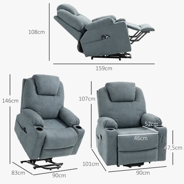 Rootz Massagestol - TV-fåtölj - Liggstol - Ultimat komfort - Enkel uppresningshjälp - Anpassningsbar lutning - 90L x 101W x 107H cm - Polyestertyg