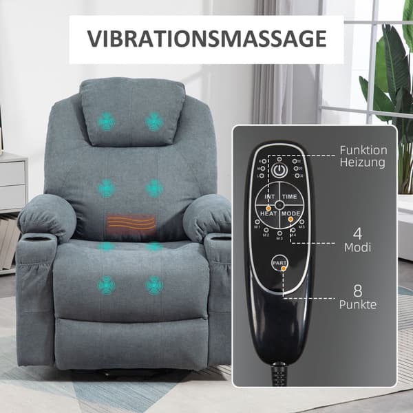 Rootz Massagestol - TV-fåtölj - Liggstol - Ultimat komfort - Enkel uppresningshjälp - Anpassningsbar lutning - 90L x 101W x 107H cm - Polyestertyg