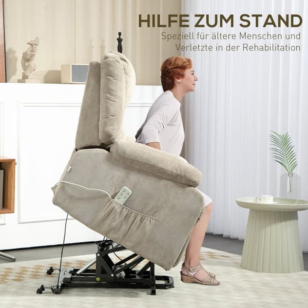 Rootz elektrisk vilstol - Lyftstol - Zero Gravity Senior Chair - Ståhjälp - Mobilitetshjälp - Ljusgrå - Plysch - 91cm x 93cm x 105cm