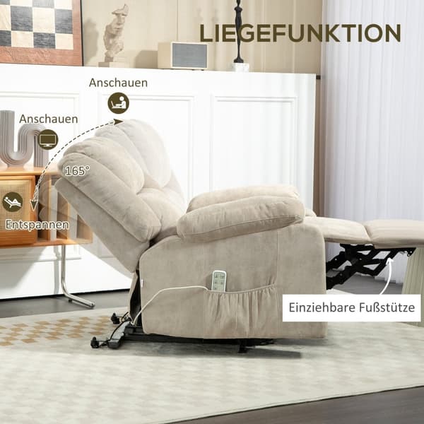 Rootz elektrisk vilstol - Lyftstol - Zero Gravity Senior Chair - Ståhjälp - Mobilitetshjälp - Ljusgrå - Plysch - 91cm x 93cm x 105cm