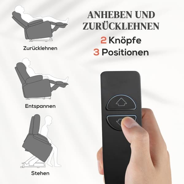 Rootz Electric Riser Hvilestol - Stand-Up TV Hvilestol - Massagepunkter - Fodstøtte - Kopholdere - Grå - 91cm x 95cm x 109cm