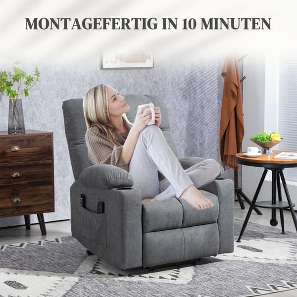 Rootz Electric Riser Hvilestol - Stand-Up TV Hvilestol - Massagepunkter - Fodstøtte - Kopholdere - Grå - 91cm x 95cm x 109cm