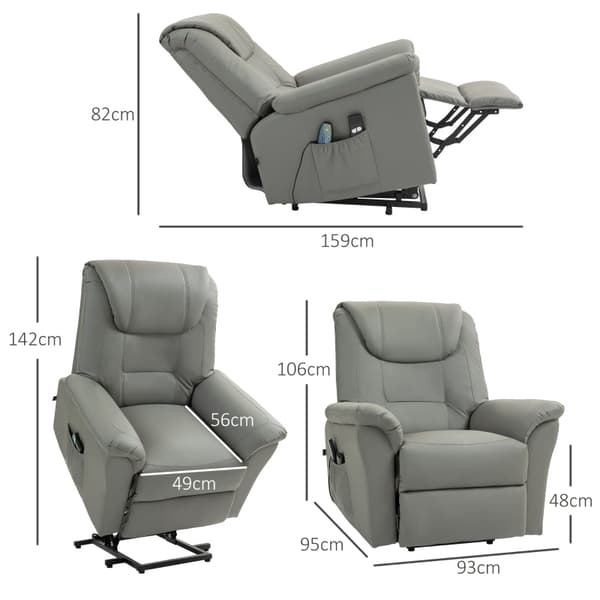 Rootz Elektrisk TV Stol med Riser - Massagelænestol - Varmefunktion - Stand-Up Aid - Kunstlæder - 93cm x 95cm x 106cm