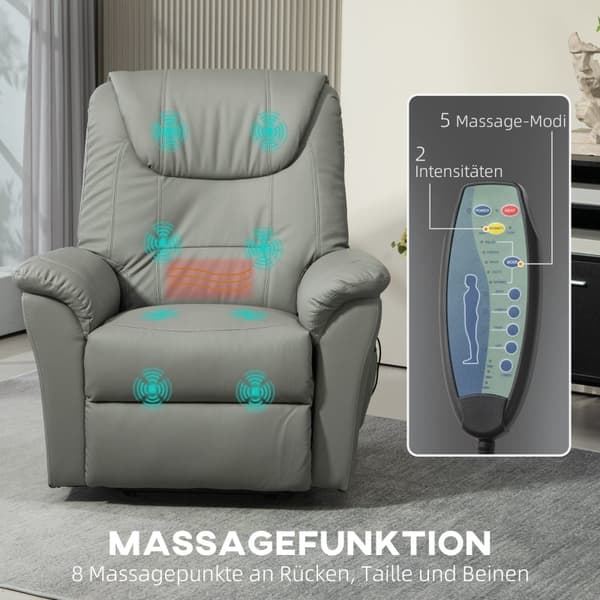 Rootz Elektrisk TV Stol med Riser - Massagelænestol - Varmefunktion - Stand-Up Aid - Kunstlæder - 93cm x 95cm x 106cm