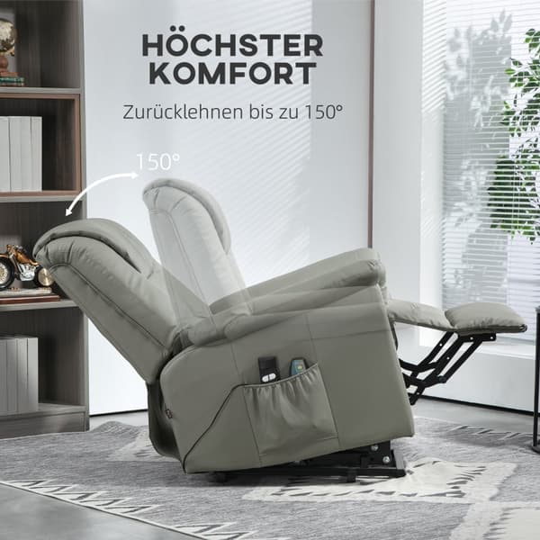 Rootz Elektrisk TV Stol med Riser - Massagelænestol - Varmefunktion - Stand-Up Aid - Kunstlæder - 93cm x 95cm x 106cm