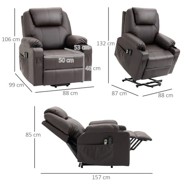 Rootz Electric Riser TV-tuoli - Hierontatuoli - Seisontatuki - Ruskea keinonahka - 88cm x 99cm x 106cm