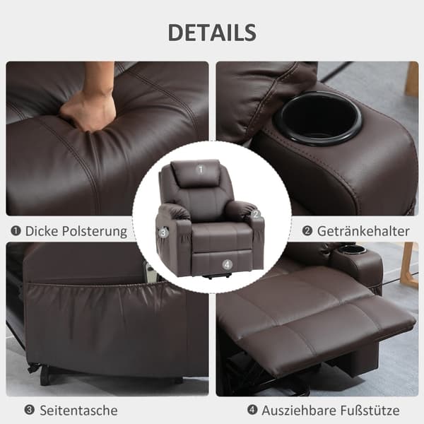 Rootz Electric Riser TV-tuoli - Hierontatuoli - Seisontatuki - Ruskea keinonahka - 88cm x 99cm x 106cm