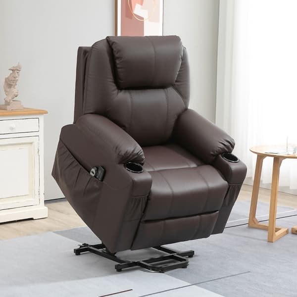 Rootz Electric Riser TV-tuoli - Hierontatuoli - Seisontatuki - Ruskea keinonahka - 88cm x 99cm x 106cm