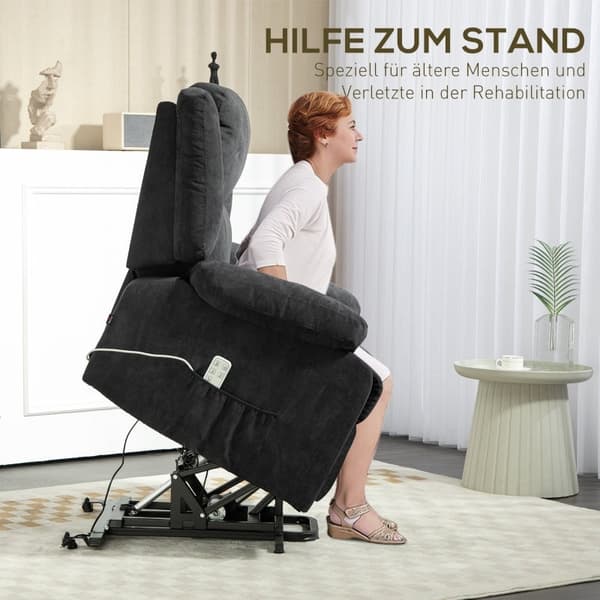 Rootz elektrisk vilstol - Fåtölj - TV-stol - Ståhjälp - Mobilitetsstöd - Plyschtyg - 91cm x 93cm x 105cm