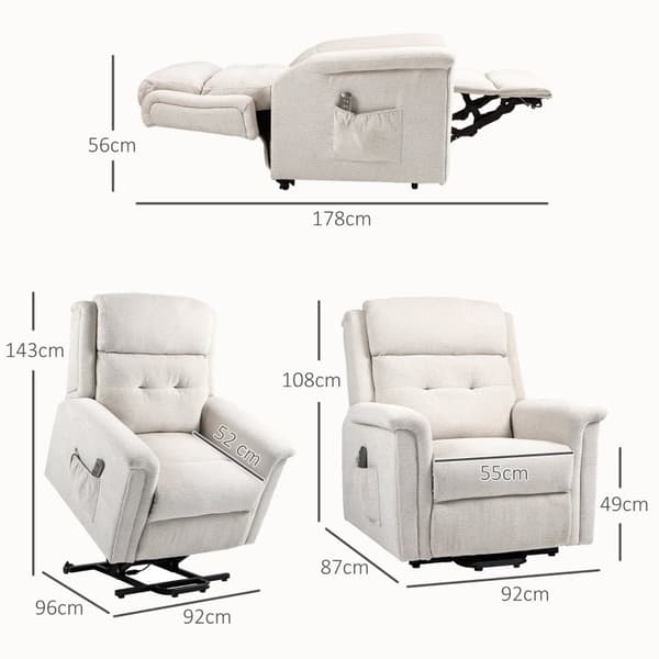 Rootz Risers -tuoli - Sähköinen nostotuoli - Seisontatuki - Painike - Pellavalookangas - 92cm x 87cm x 108cm