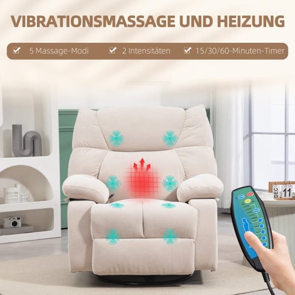 Rootz Massagestol - TV Lænestol - Hvilestol - Luksusstof - Varmefunktion - 98cm x 90cm x 98cm