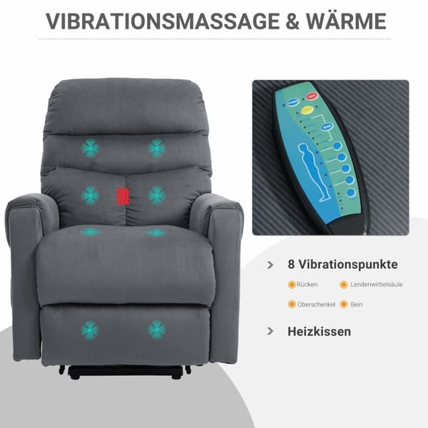 Rootz Power Lift Hvilestol - Seniorvenlig - Elektrisk TV Hvilestol - Vibrationsmassage - Varmepuder - Mørkegrå - 79cm x 97cm x 103cm