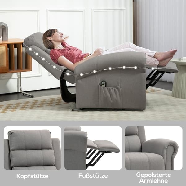 Rootz moderne hvilestol med stå-op-støtte - Biografstol - Ældrestol - Elektrisk massage og varme - 91 cm x 89 cm x 106 cm