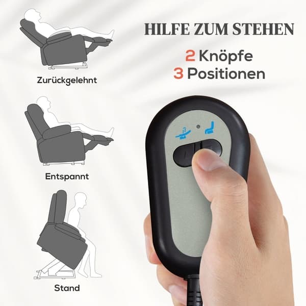 Rootz moderne hvilestol med stå-op-støtte - Biografstol - Ældrestol - Elektrisk massage og varme - 91 cm x 89 cm x 106 cm
