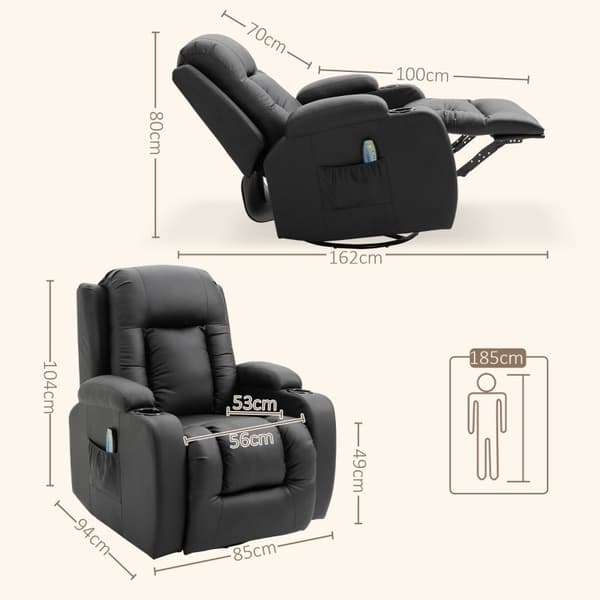 Rootz Massagestol - Hvilestol - Vibrerende Massager - Opvarmet ryglæn - 85cm x 94cm x 104cm