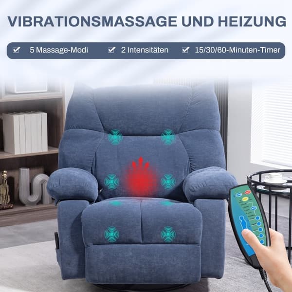 Rootz-hierontatuoli - TV-nojatuoli - Chenille-kangas - Lämmitystoiminto - 145° makuuasentoon - 98cm x 90cm x 98cm