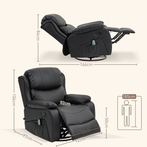 Rootz TV-fåtölj med massagefunktion - Uppvärmd biostol - 360° rotation - Rocker Recliner - 8 massagepunkter - Tjock vaddering - Fjärrkontroll - 97cm x