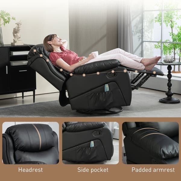 Rootz TV-fåtölj med massagefunktion - Uppvärmd biostol - 360° rotation - Rocker Recliner - 8 massagepunkter - Tjock vaddering - Fjärrkontroll - 97cm x