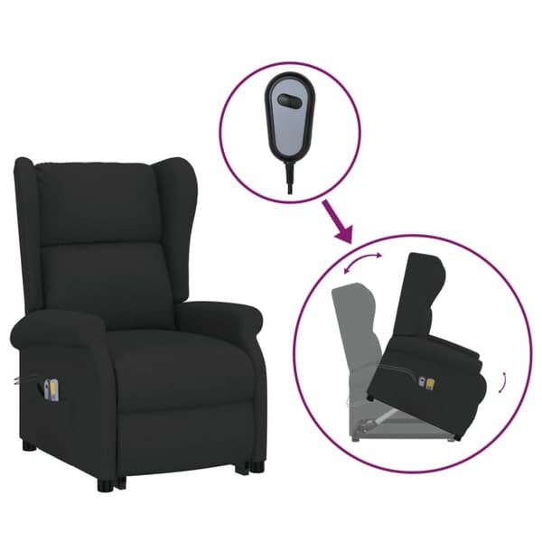 massagefåtölj med uppresningshjälp svart tyg