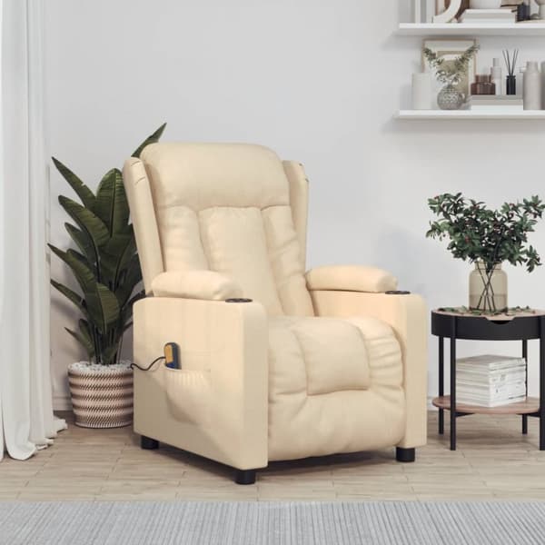 Massagefåtölj gräddvit tyg