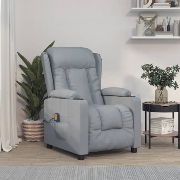 Massagefåtölj ljusgrå tyg