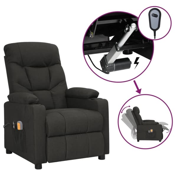Elektrisk massagefåtölj svart tyg