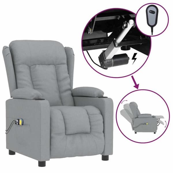 Elektrisk massagefåtölj ljusgrå tyg