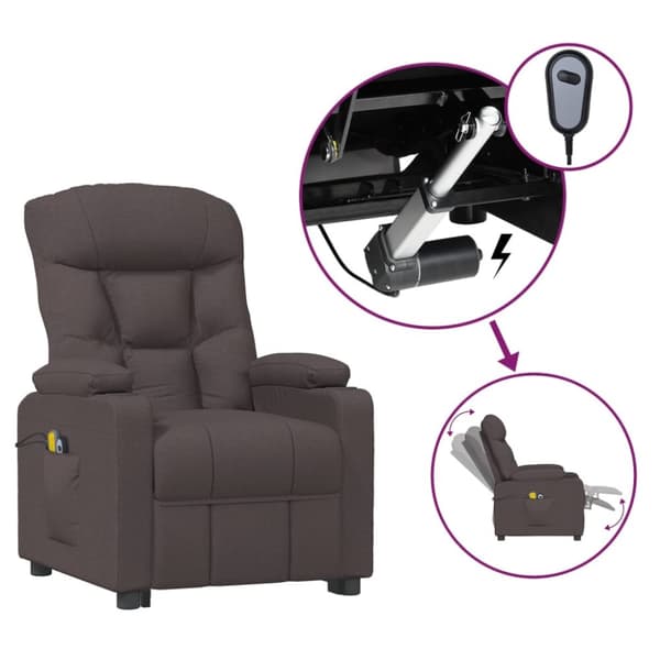 Elektrisk massagefåtölj mörkbrun tyg