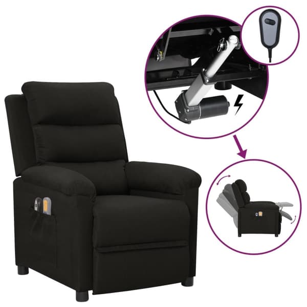Elektrisk massagefåtölj svart tyg