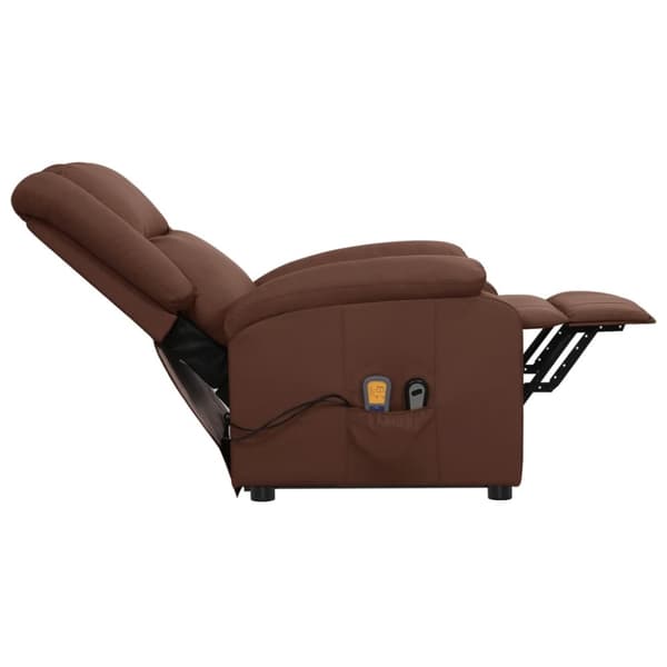 Massagefåtölj med uppresningshjälp brun konstläder