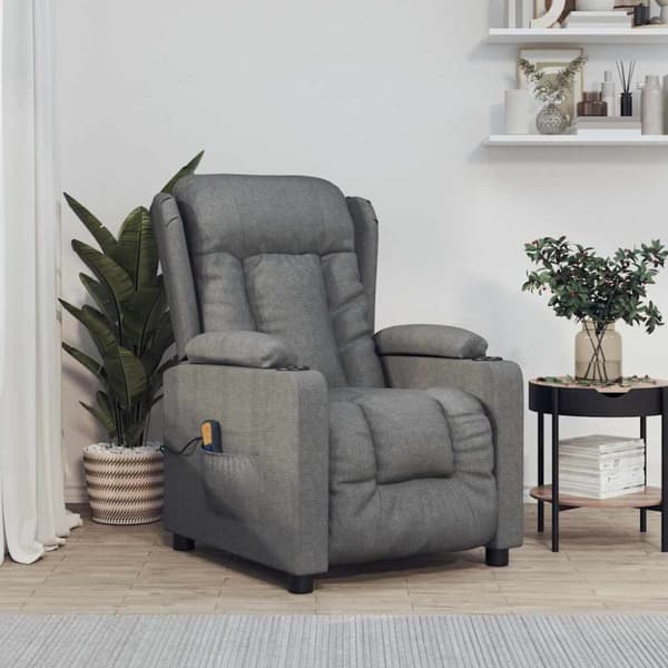 Massagefåtölj mörkgrå tyg