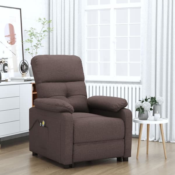 Elektrisk massagefåtölj mörkbrun tyg