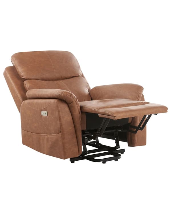 Massagestol Brun Kunstlæder Lænestol med Løftefunktion Elektrisk Recliner Hvilestol med Motor Sædeløft Stol Fjernbetjening Seniorstol