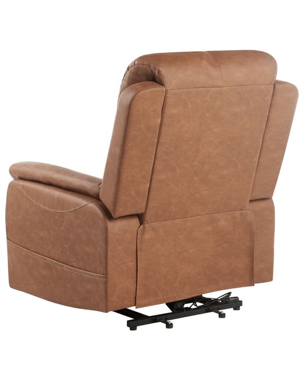 Massagestol Brun Kunstlæder Lænestol med Løftefunktion Elektrisk Recliner Hvilestol med Motor Sædeløft Stol Fjernbetjening Seniorstol
