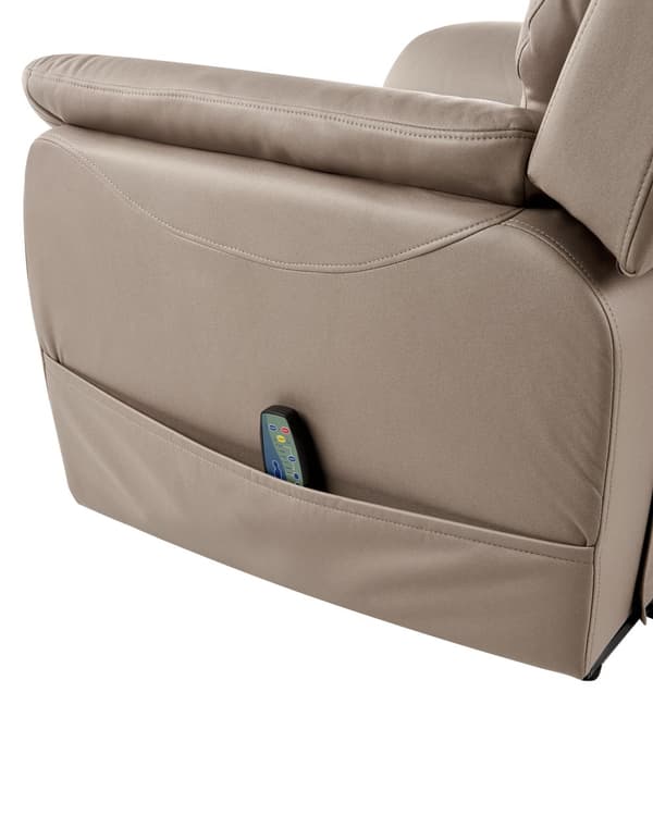 Massagestol Taupe Kunstlæder Lænestol med Løftefunktion Elektrisk Recliner Hvilestol med Motor Sædeløft Stol Fjernbetjening Seniorstol