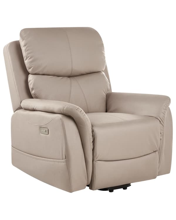 Massagestol Taupe Kunstlæder Lænestol med Løftefunktion Elektrisk Recliner Hvilestol med Motor Sædeløft Stol Fjernbetjening Seniorstol