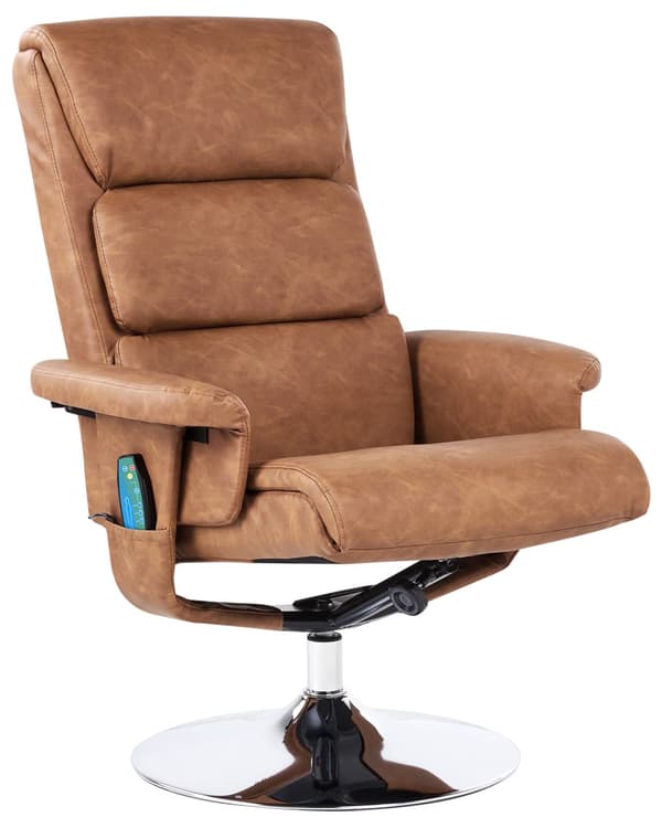 Hvilestol Brun med Fodskammel Polstret Metalstel i Imiteret Læder Opvarmet Massagefunktion Retro Design