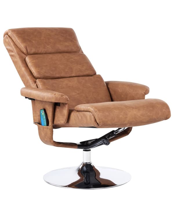 Hvilestol Brun med Fodskammel Polstret Metalstel i Imiteret Læder Opvarmet Massagefunktion Retro Design