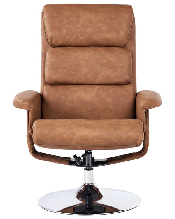 Hvilestol Brun med Fodskammel Polstret Metalstel i Imiteret Læder Opvarmet Massagefunktion Retro Design