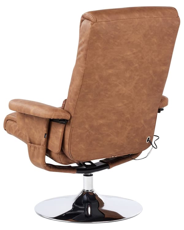 Hvilestol Brun med Fodskammel Polstret Metalstel i Imiteret Læder Opvarmet Massagefunktion Retro Design