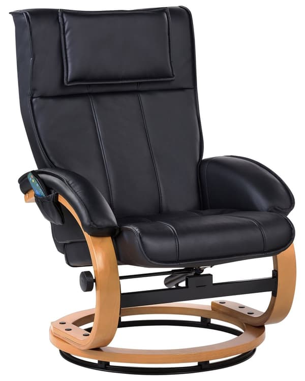 Hvilestol Sort med Fodskammel i Kunstlæder Polstret Træ stel Varme Massagefunktion Retro Design