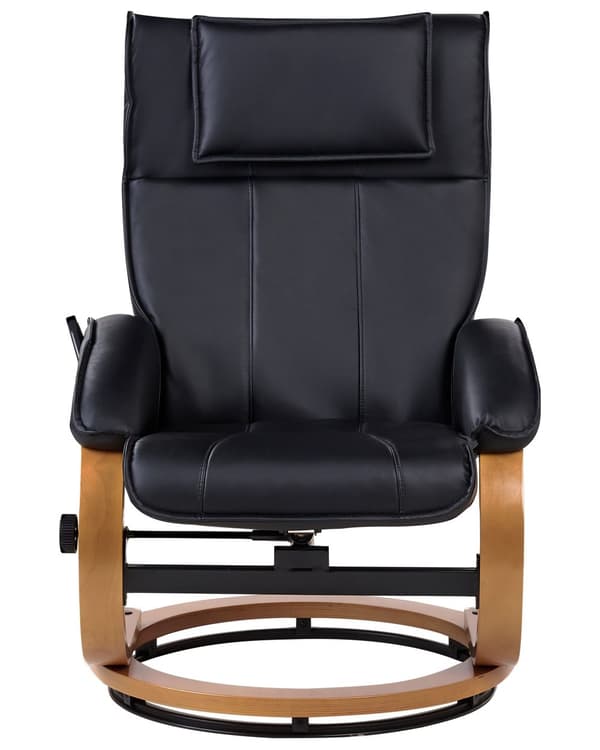 Hvilestol Sort med Fodskammel i Kunstlæder Polstret Træ stel Varme Massagefunktion Retro Design