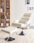 Miniatyrbillede 4 af 11: Hvilestol Lys beige med Fodskammel Polstret Metalstel i Imiteret Læder Opvarmet Massagefunktion Retro Design