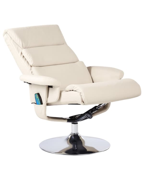 Hvilestol Lys beige med Fodskammel Polstret Metalstel i Imiteret Læder Opvarmet Massagefunktion Retro Design