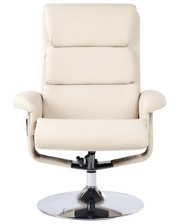 Hvilestol Lys beige med Fodskammel Polstret Metalstel i Imiteret Læder Opvarmet Massagefunktion Retro Design